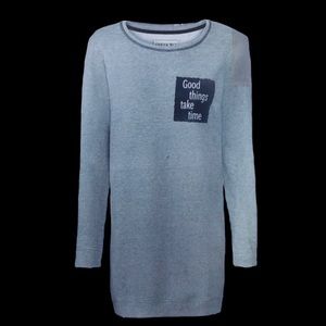 $10 “Good Things Take Time” Sweatshirt Nightshirt Sweater Dress Gray Soft Jersey
